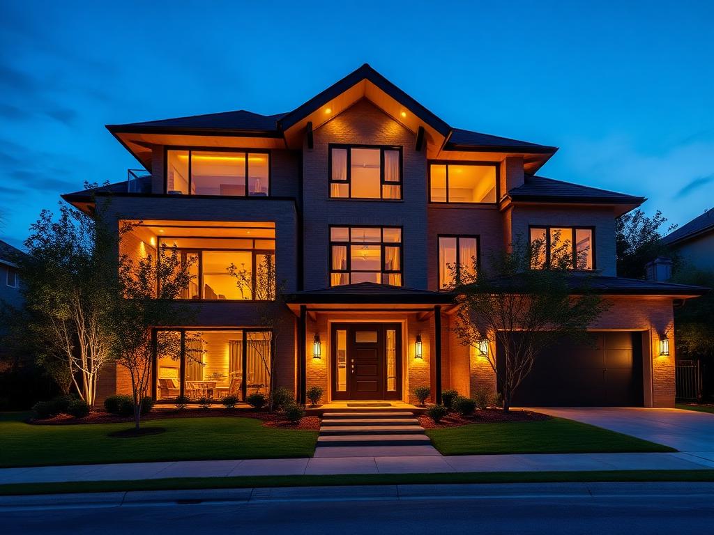 Modern Houston home at dusk